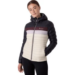 Cotopaxi Women's Fuego Hooded Down Jacket -Urban Layered Store f21 w fuego hooded down jacket black cream stripes front2 fe22f24e 8223 42bb be16 28431a66a6d2