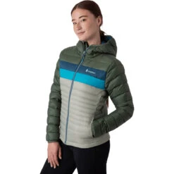 Cotopaxi Women's Fuego Hooded Down Jacket -Urban Layered Store f21 w fuego hooded down jacket spruce brush stripes side 252e72cc d9a9 4b00 8d4d d28af79ca753